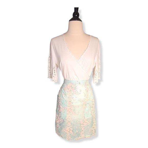 Vintage 50s Housewife Kitchen Apron Pastel Floral Flocked Dainty Retro MCM 60s - Picture 4 of 16